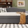 Full Size Upholstered Daybed With Storage Armrests, Trundle And Latest Integrated Bluetooth Audio System, Teddy Fleece - Gray - Image 18