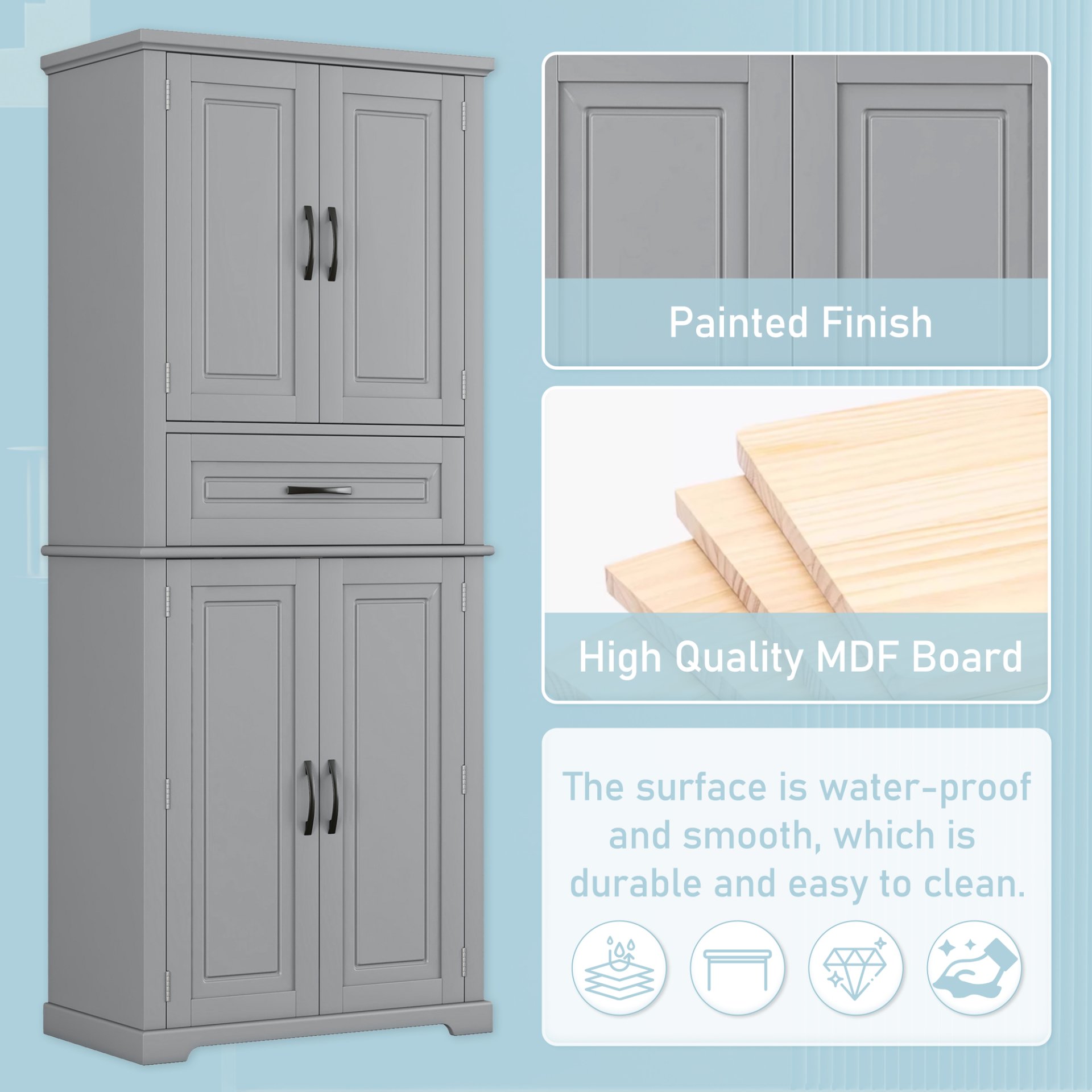 Bathroom Storage Cabinet With Multi Functional Storage Space, Material, Adjustable Shelf, Slide Rail Drawer - Gray - Image 9