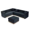 Contemporary Vertical Channel Tufted Velvet Sectional Sofa For Living Room Apartment With Ottoman And 4 Pillows - Black - Image 5