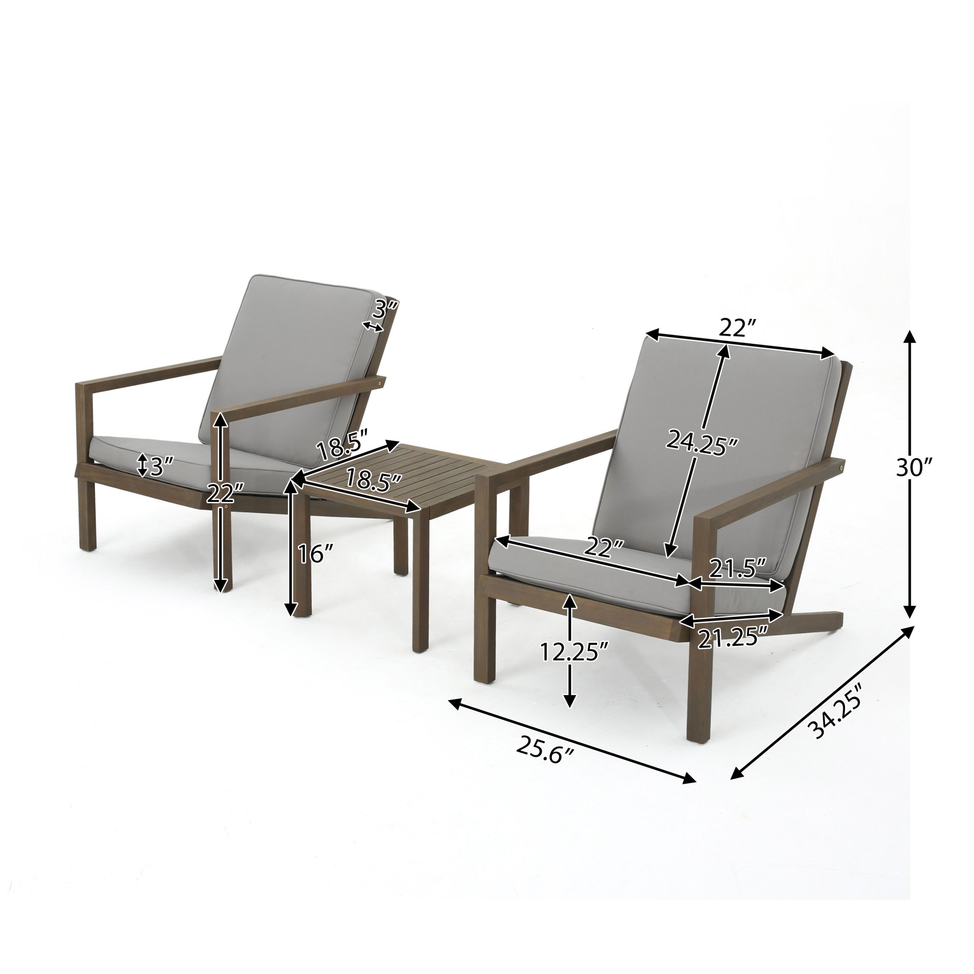 Celestaria - 3 Piece Outdoor Chat Set With Adirondack Chairs, Cushions And Side Table - Gray - Image 3