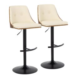 Gianna - Mid-Century Modern Adjustable Barstool With Swivel With Rounded T Footrest (Set of 2) - Black / Walnut / Cream
