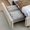Modern Queen Size Cushioned Bed Frame With Headboard And Storage Drawers Foam Upholstery - Beige - Image 10