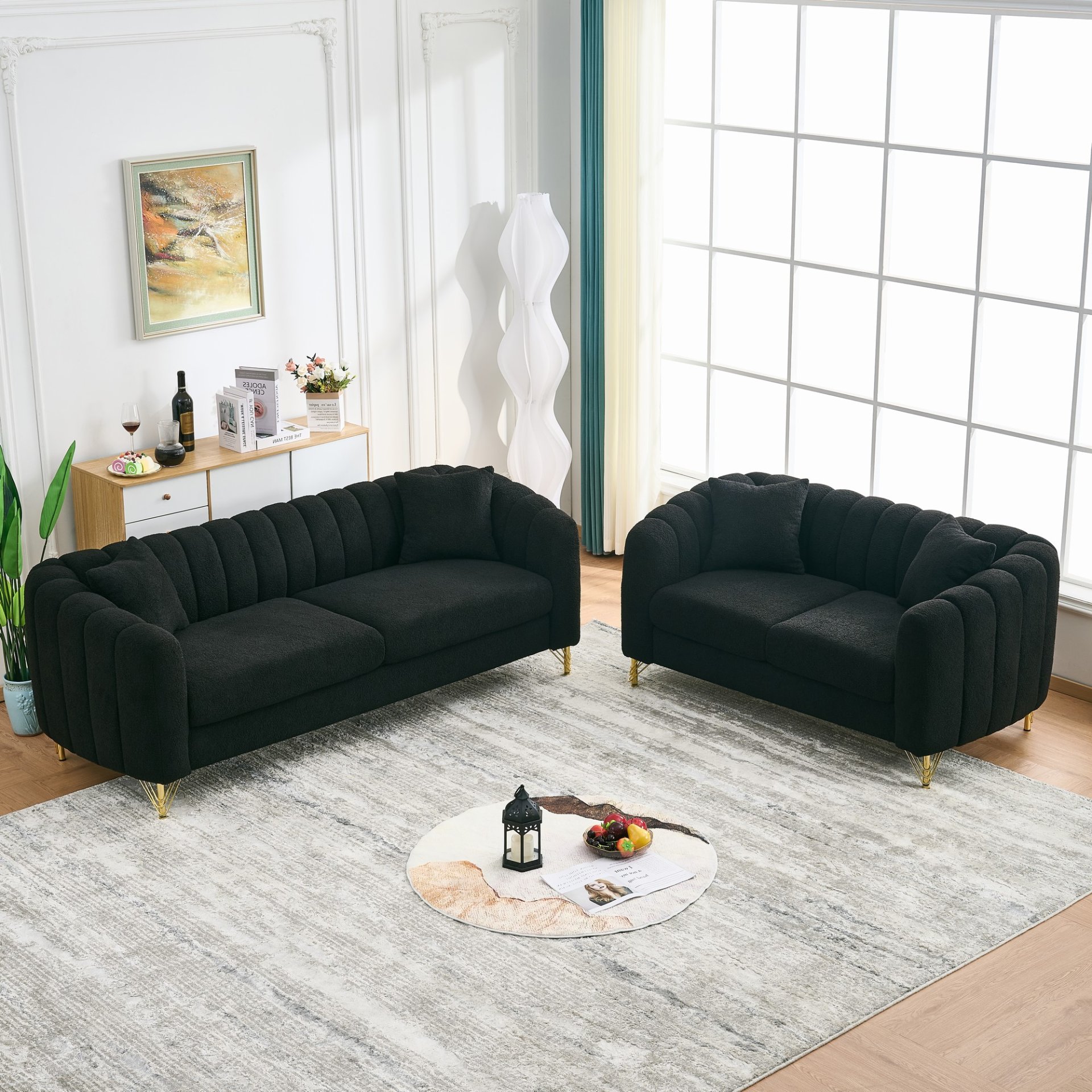 Oversized Sofa, 3 And 2 Seater Deep Tufted Couch - Black - Image 5