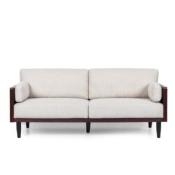 Retro Style Three Seater Sofa With Smooth Upholstery - Beige