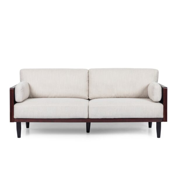 Retro Style Three Seater Sofa With Smooth Upholstery - Beige