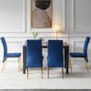 5 Piece Dining Set Including Velvet High Back Golden Color Legs Nordic Dining Chair & Creative Design Dining Table - Blue - Image 3