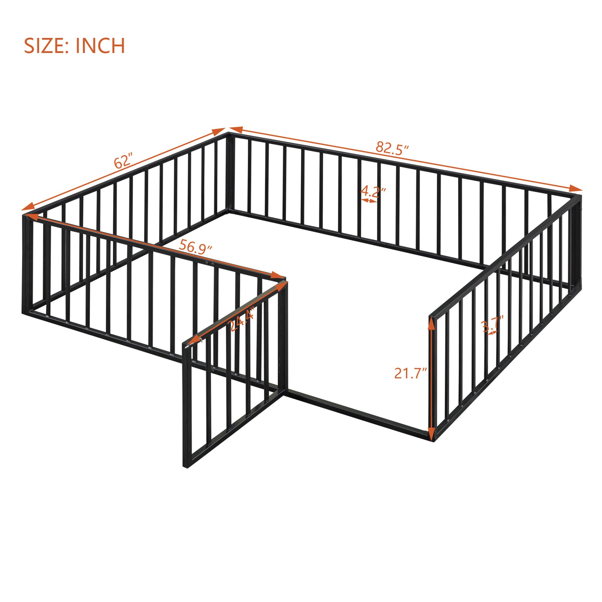 Queen Size Floor Bed Frame With Fence And Door - Black - Image 8
