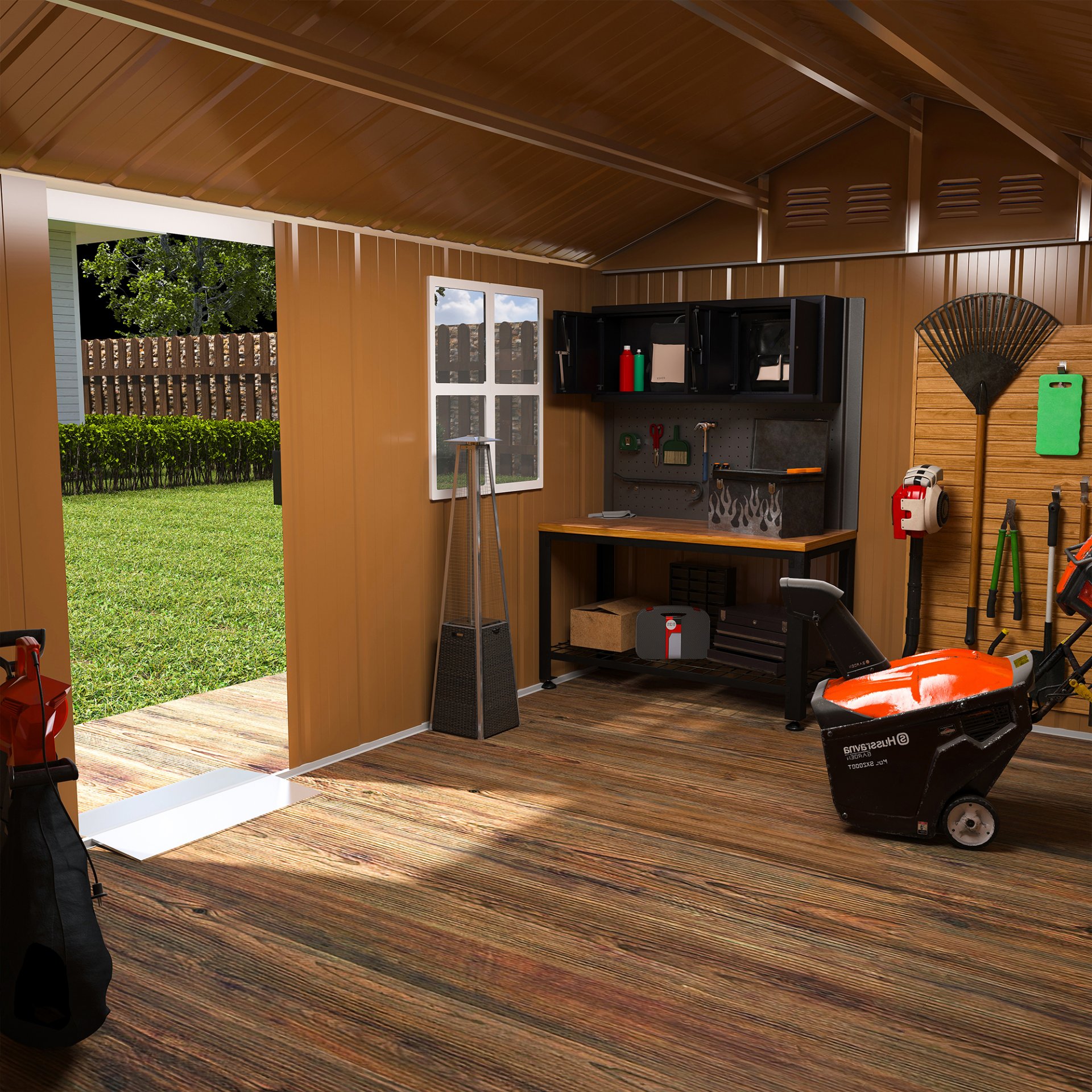 Heavy Duty Storage Shed, Windows, Lockable Door & Ventilation - Brown - Image 7
