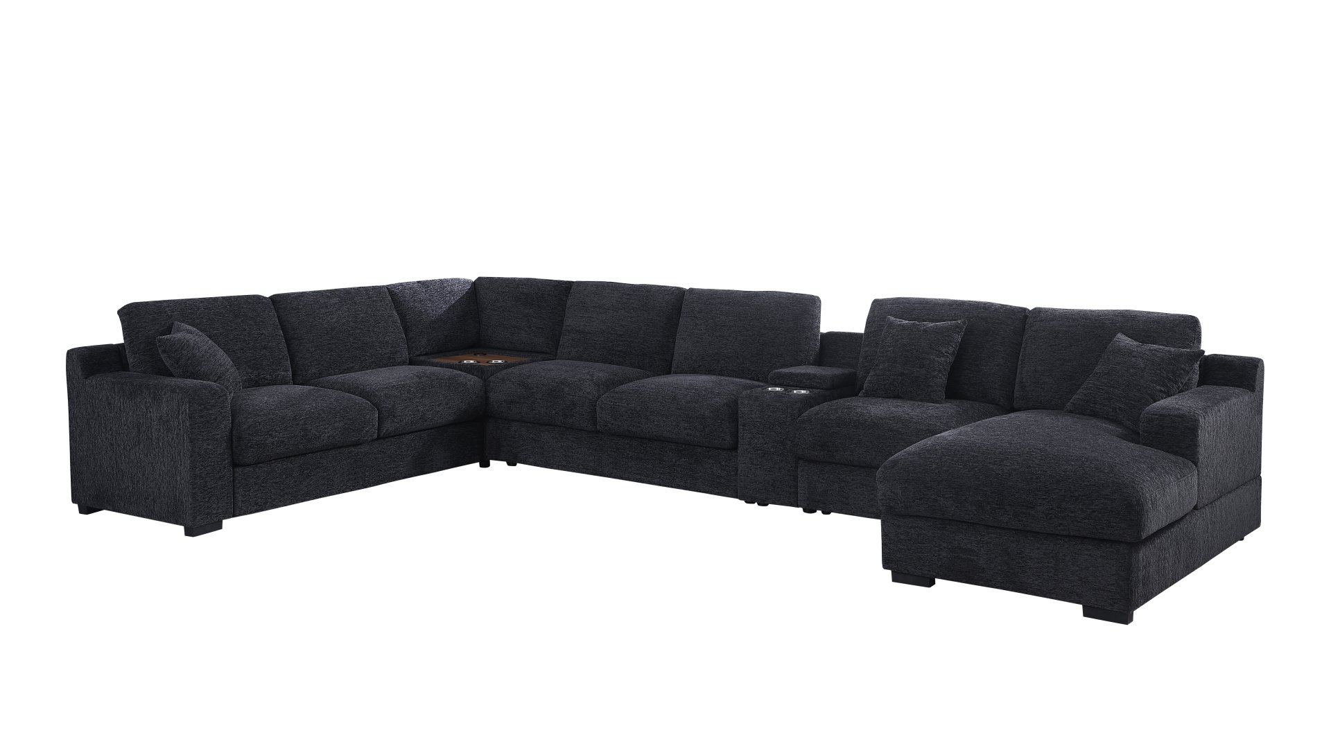 Celine - Chenille Fabric Corner Sectional Sofa With Right Facing Chaise, Cupholders, And Charging Ports - Dark Gray - Image 3