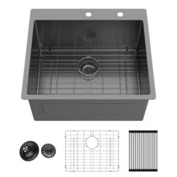 Laundry Sink Drop In, Single Bowl Above Counter Utility Sink With Deep Basin And Soundproof Coating - Gunmetal Black