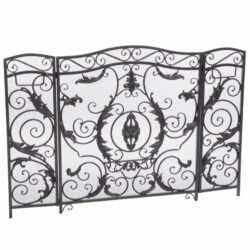 Mariella - Traditional Floral Iron Fireplace Screen With Ornate Design - Black / Brushed Silver