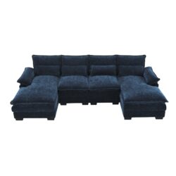 Modern U-Shaped Sectional Sofa With Waist Pillows, 6 Seat Upholstered Symmetrical Sofa Furniture, Sleeper Sofa Couch With Chaise Lounge - Blue