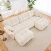 Elegant Textured 3 Seater Sofa Set With Ottoman And Throw Pillows - White - Image 15