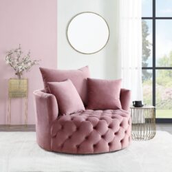 Zunyas - Velvet Accent Chair With Swivel - Pink