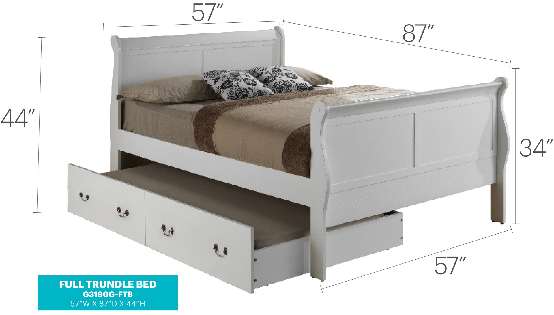 Full Trundle Bed Charming - Classic White - Image 2
