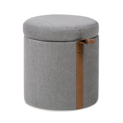 Brandy - Round Upholstered Storage Ottoman With Leather Accent - Gray