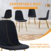 Luxury Simple Chair (Set of 4) Linen Cotton High Resilience Dining Chair With Metal en Legs - Black / Gold - Image 6