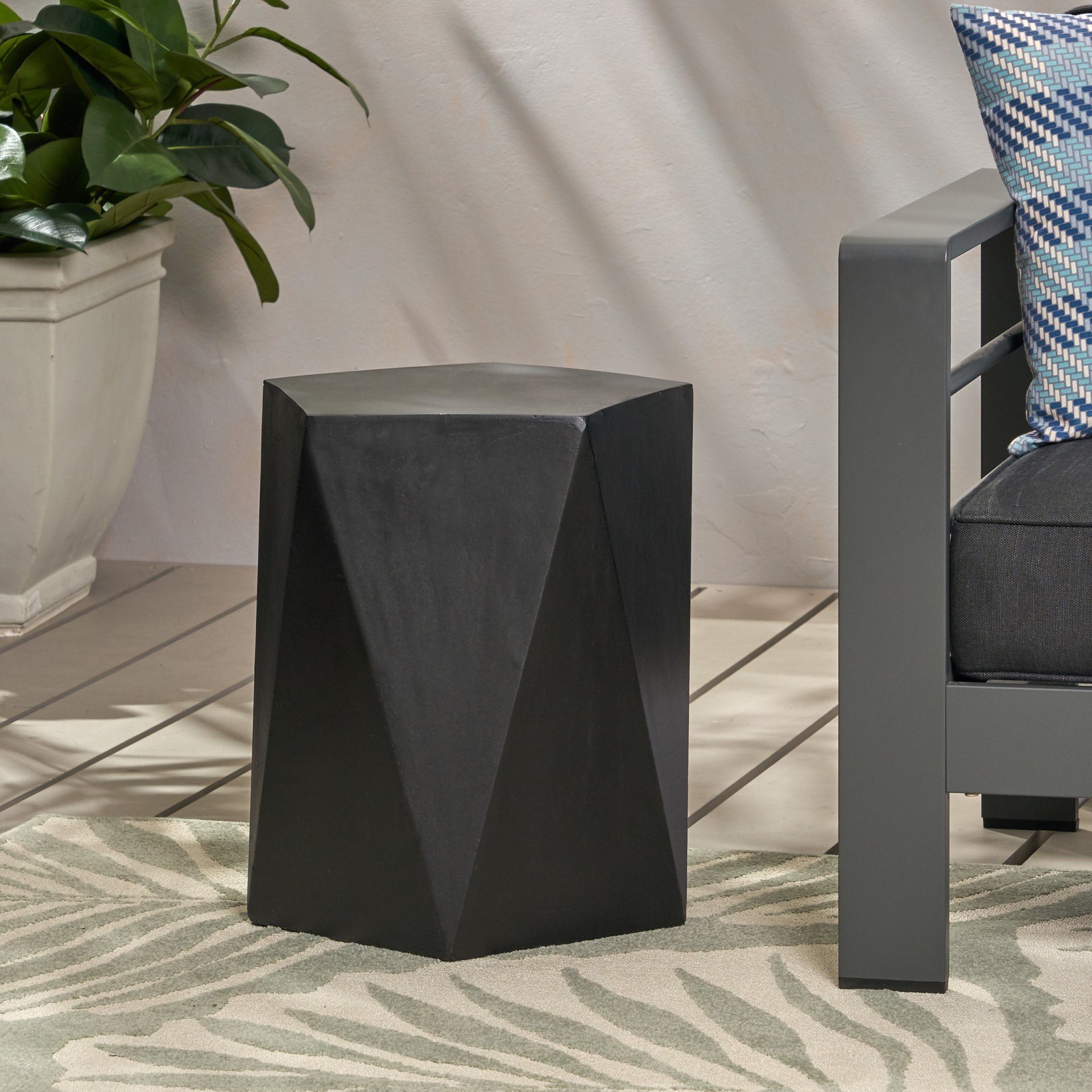 Side Table With Geometric Design - Black - Image 6