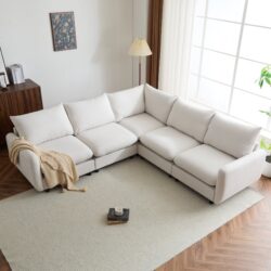 Oversize 5 Piece L Shaped Modular Free Combination Sectional Sofa Couch For Living Room And Spacious Space - White