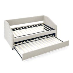 Twin Size Elegant Daybed With Trundle Upholstered Tufted Sofa Bed - Beige