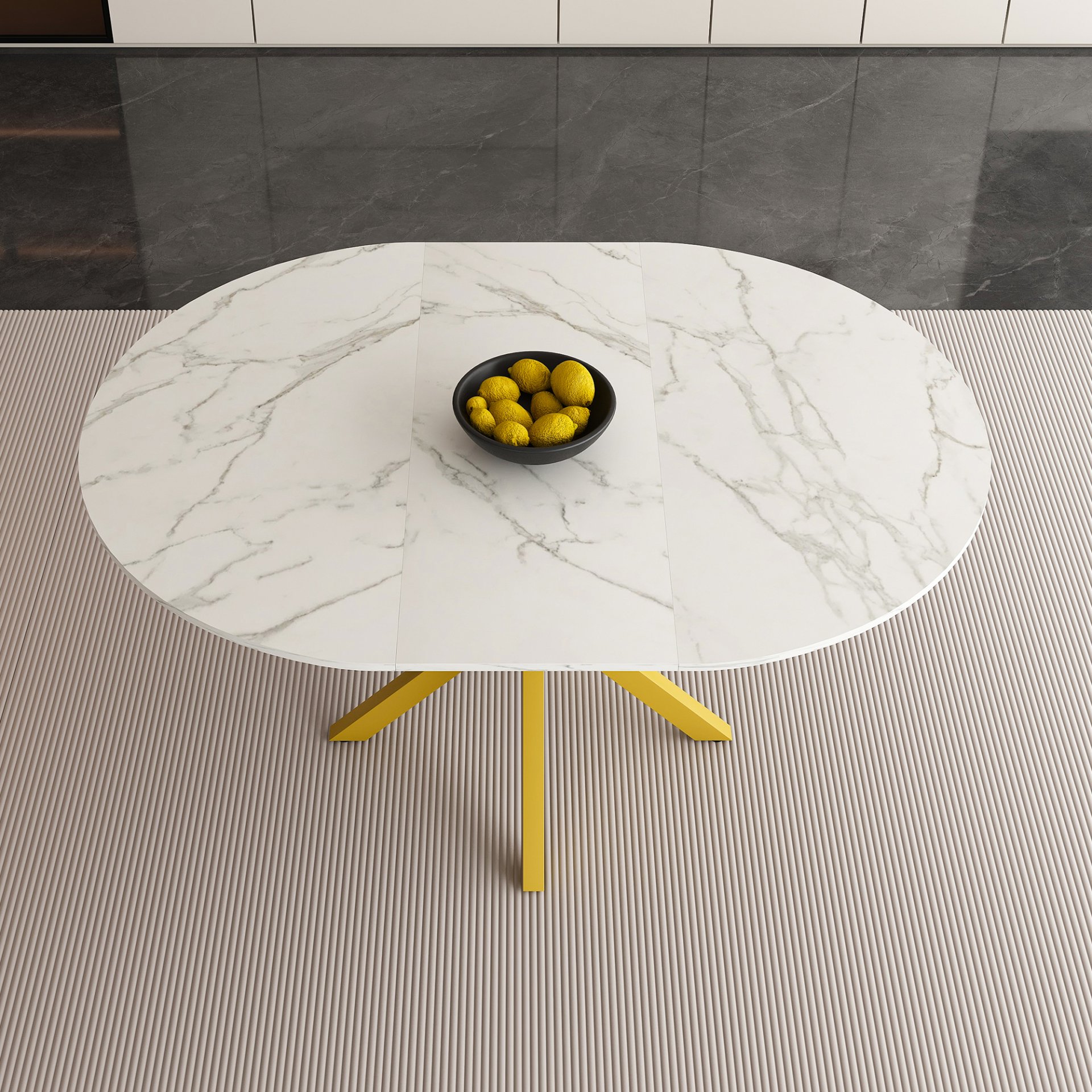 Round Dining Table With Extendable Blades, X Base, Fits 4 - 6 People - White - Image 12