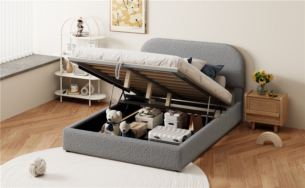 Full Size Upholstered Platform Bed With Hydraulic Storage System - Gray - Image 18