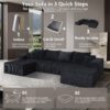 Modern 6 Piece Modular U Shaped Sectional Sofa With Chaise Lounge Corduroy - Black - Image 12
