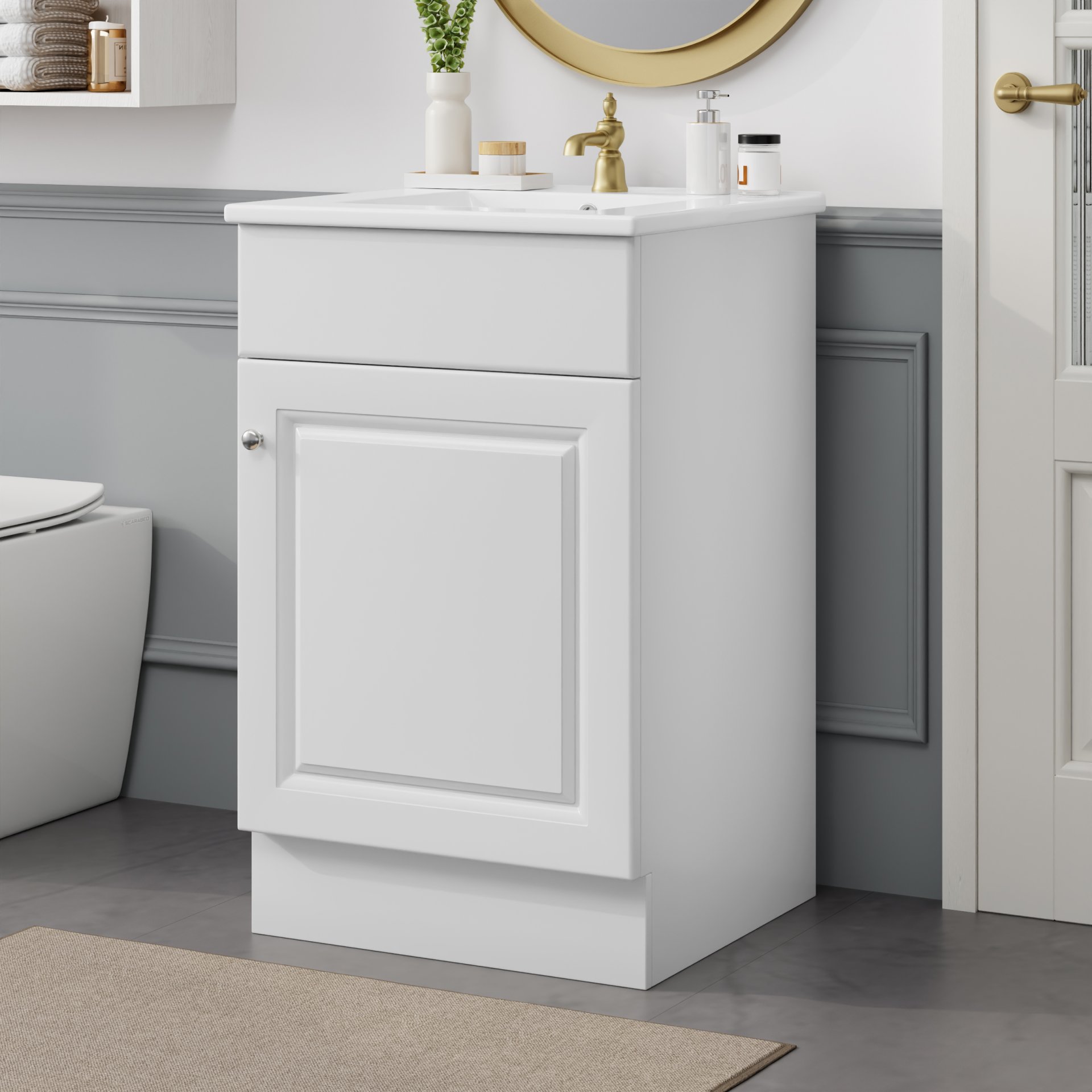 20" Bathroom Vanity With Sink, Freestanding Cabinet With Door Shelf And Adjustable Shelf, And Ceramic Construction - White - Image 4