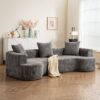 Modern Style Curved Sofa, Soft Cushioned Corduroy Sofa With 3 Pillows, Living Room Super Smooth Curved Fabric Sofa - Gray - Image 4