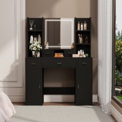 43.31" Newly Designed Smart Mirror Dressing Table With Drawers And Storage Cabinet, Dressing Table With Dressing Pad For Bedroom, Dressing Room - Black