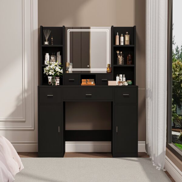 43.31" Newly Designed Smart Mirror Dressing Table With Drawers And Storage Cabinet, Dressing Table With Dressing Pad For Bedroom, Dressing Room - Black