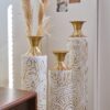 Floor Metal Vases Decorated Metal Vases (Set of 3) Gorgeous Home Decoration Large Glazed Metal Vases - White / Gold - Image 22