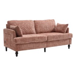 Modern Chenille 2 Seater Sofa With LED Light, USB Port, And Storage Bag - Pink