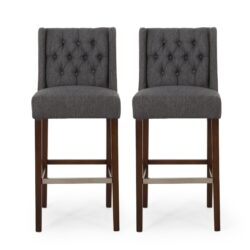 Solstara - Upholstered Fabric Dining Barstool With Button Tufted And Wing Back - Charcoal