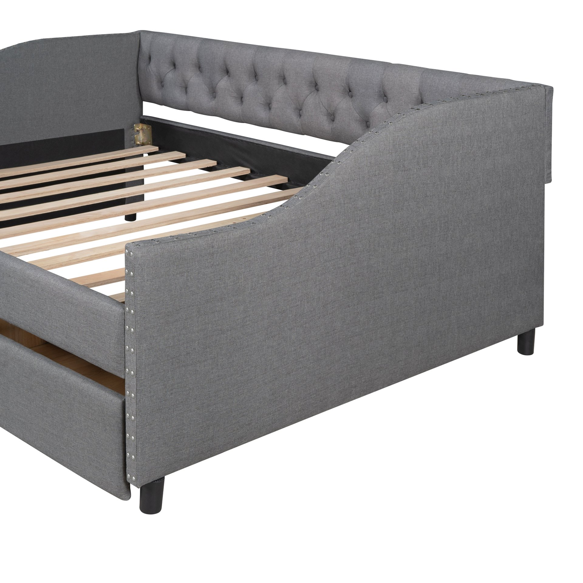 Full Size Upholstered Daybed With Two Drawers, Slat Support - Gray - Image 9