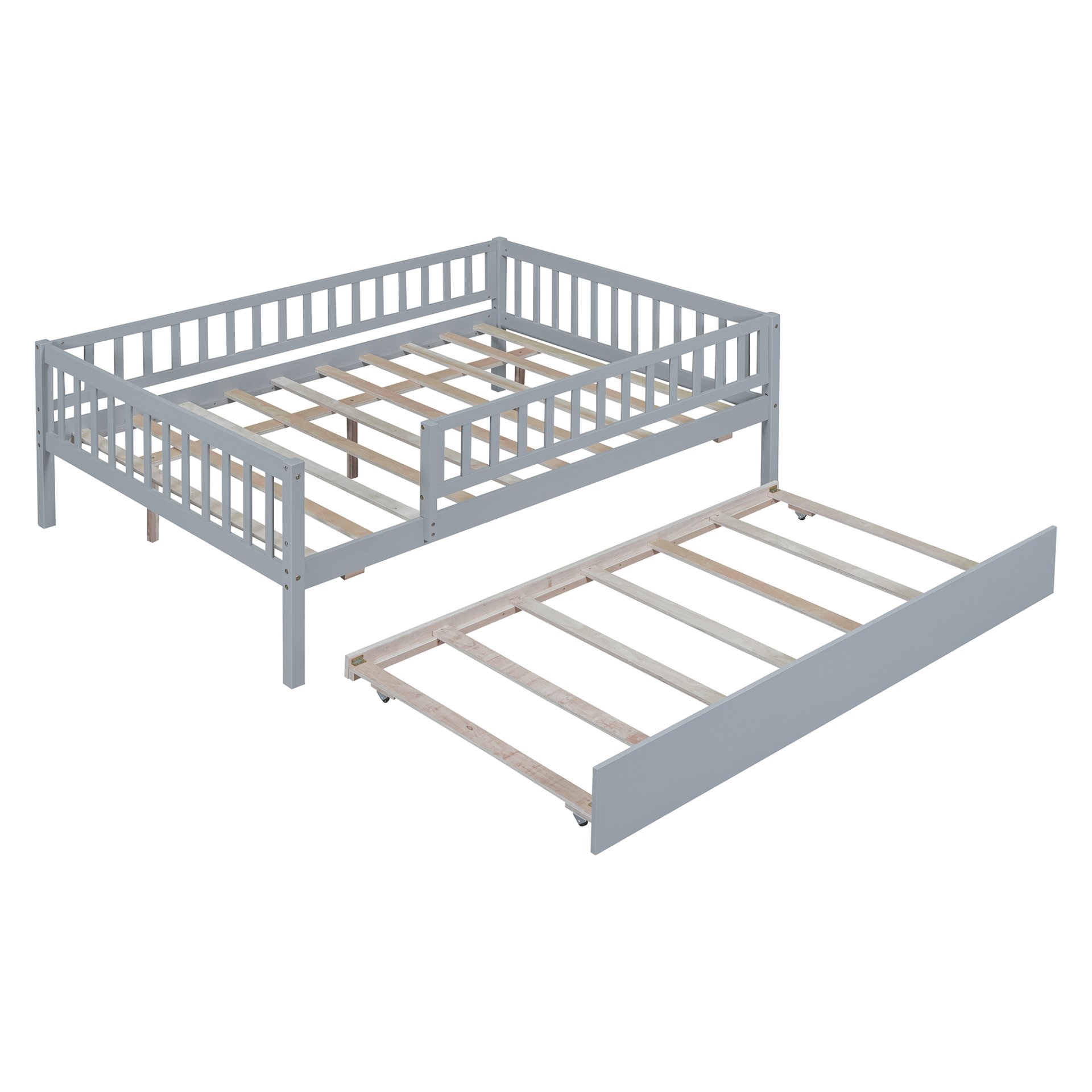 Full Size Daybed With Trundle And Fence Guardrails - Gray - Image 5