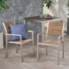 Dreamlan - Outdoor Aluminum Dining Chair With Faux Wood Seat (Set of 2) - Natural / Silver - Image 5