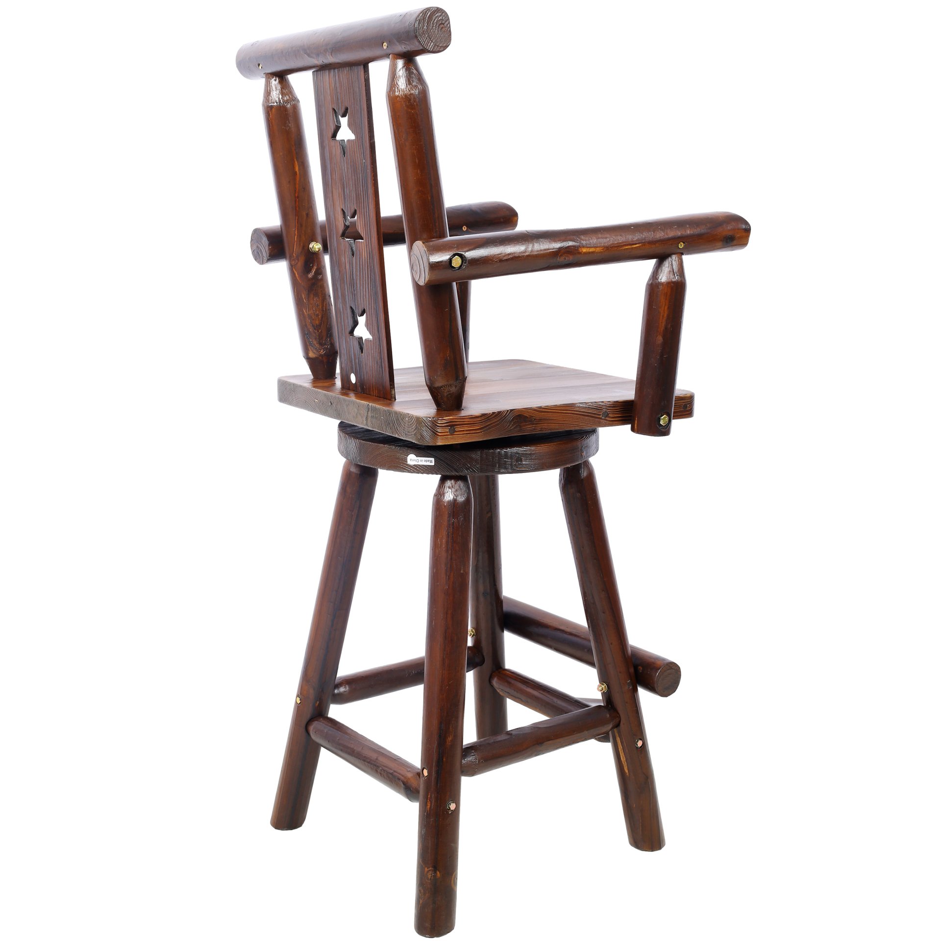 Rustic Tall Bistro Chair Decorative Star Backrest And Footrest, Fir Wood, 4 Foot - Brown - Image 7