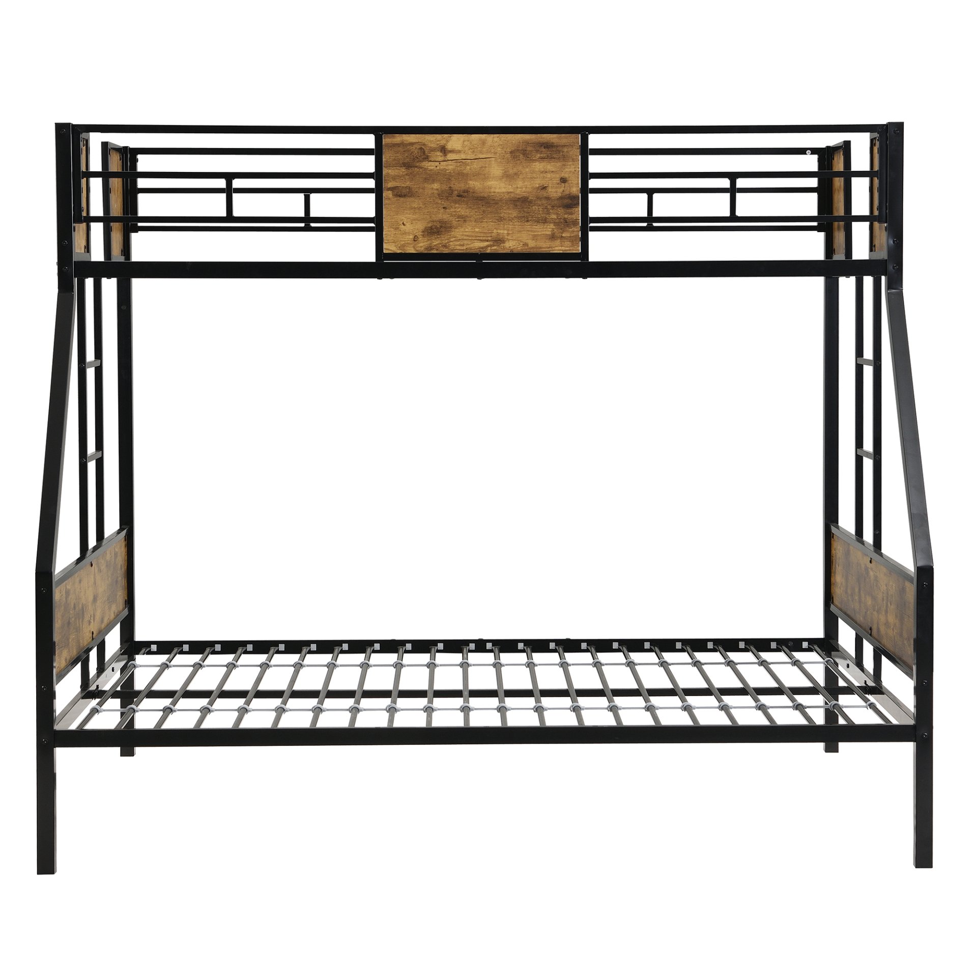 Twin Over Full Metal Bunk Bed With 2 Side Ladder, Full Length Guardrail, No Box Spring Needed - Black / Brown - Image 9