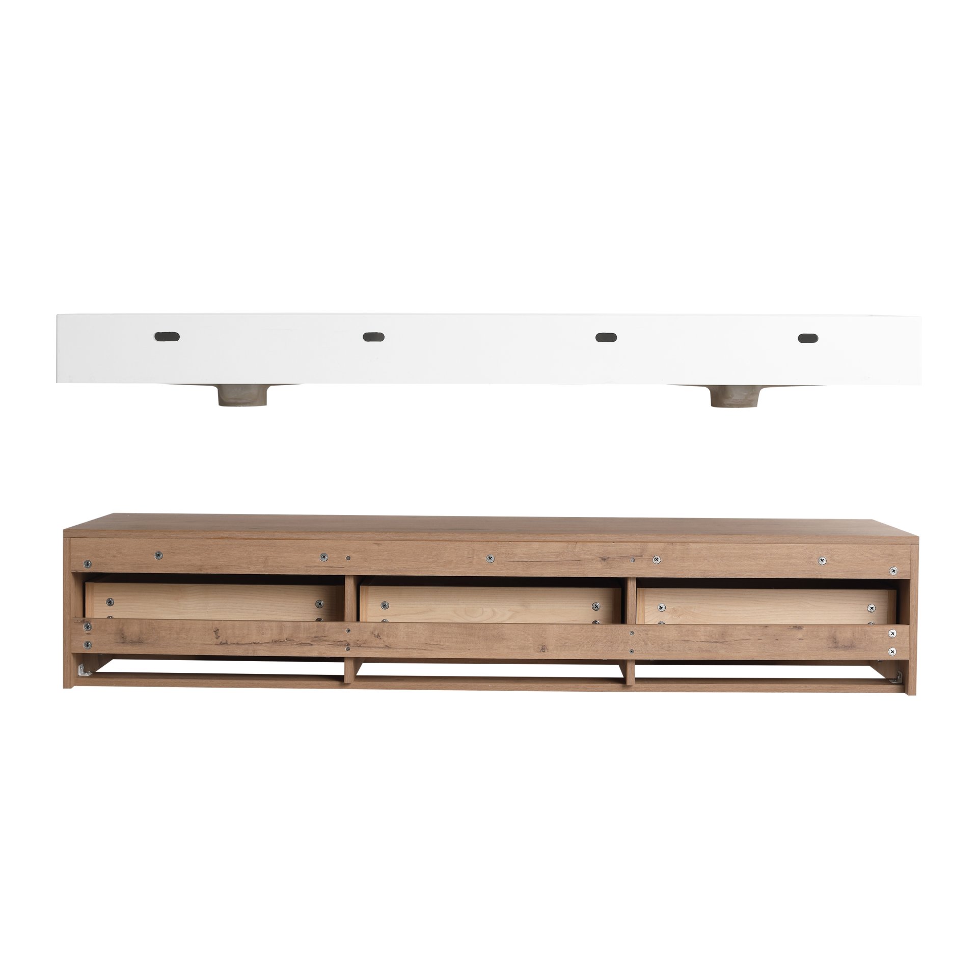 Contemporary Wall Mounted Bathroom Vanity With Dual Resin Sink And Soft Close Drawer - Imitative Oak - Image 18