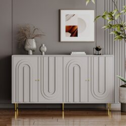 Modern Lacquered 4 Door Wooden Cabinet Sideboard Buffet Server Cabinet Storage Cabinet, For Living Room, Entryway, Hallway, Office, Kitchen And Dining Room - Gray