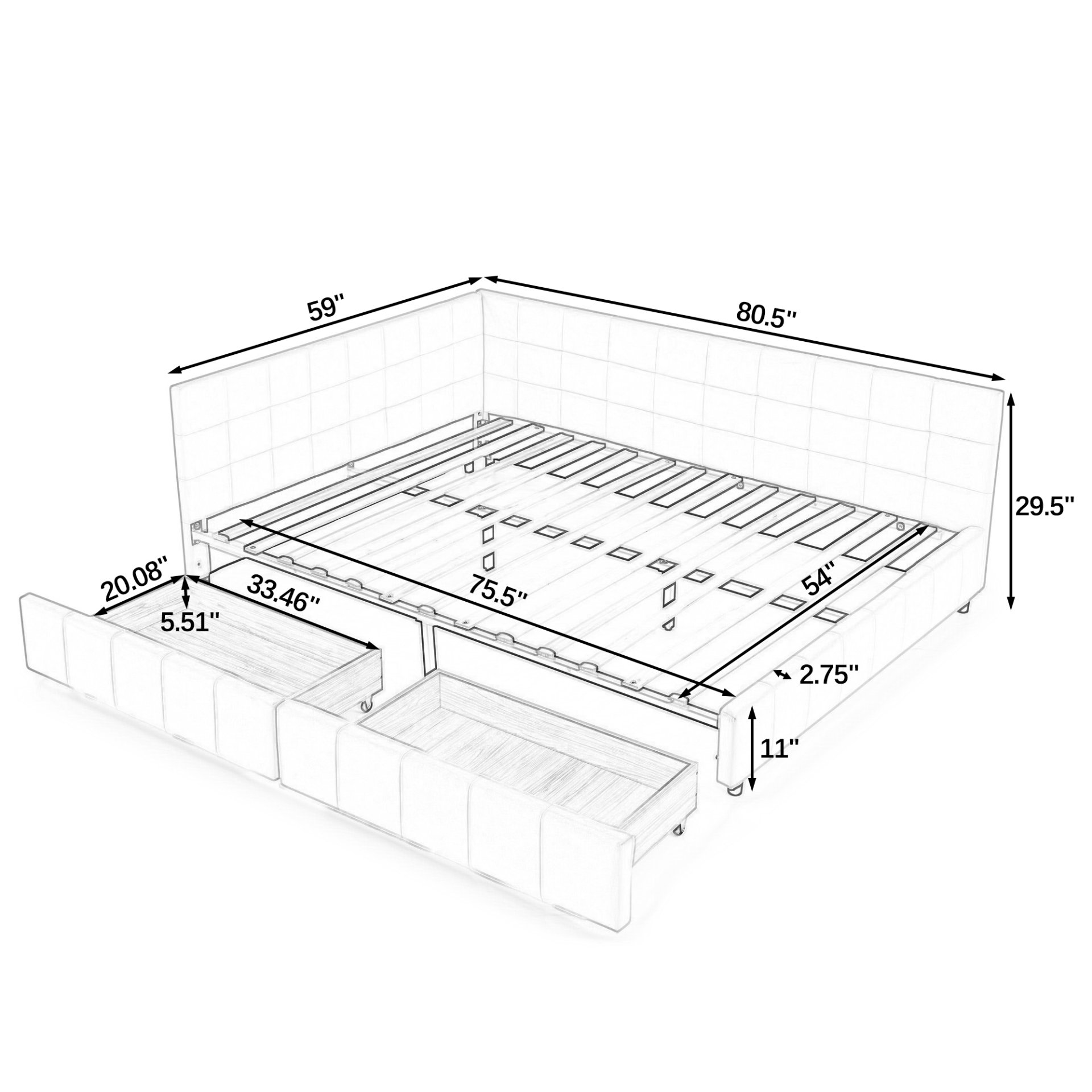 Mid Century Full Size Storage Upholstered Tufted Bed Frame With Backrest And Armrests Velvet - Beige - Image 2