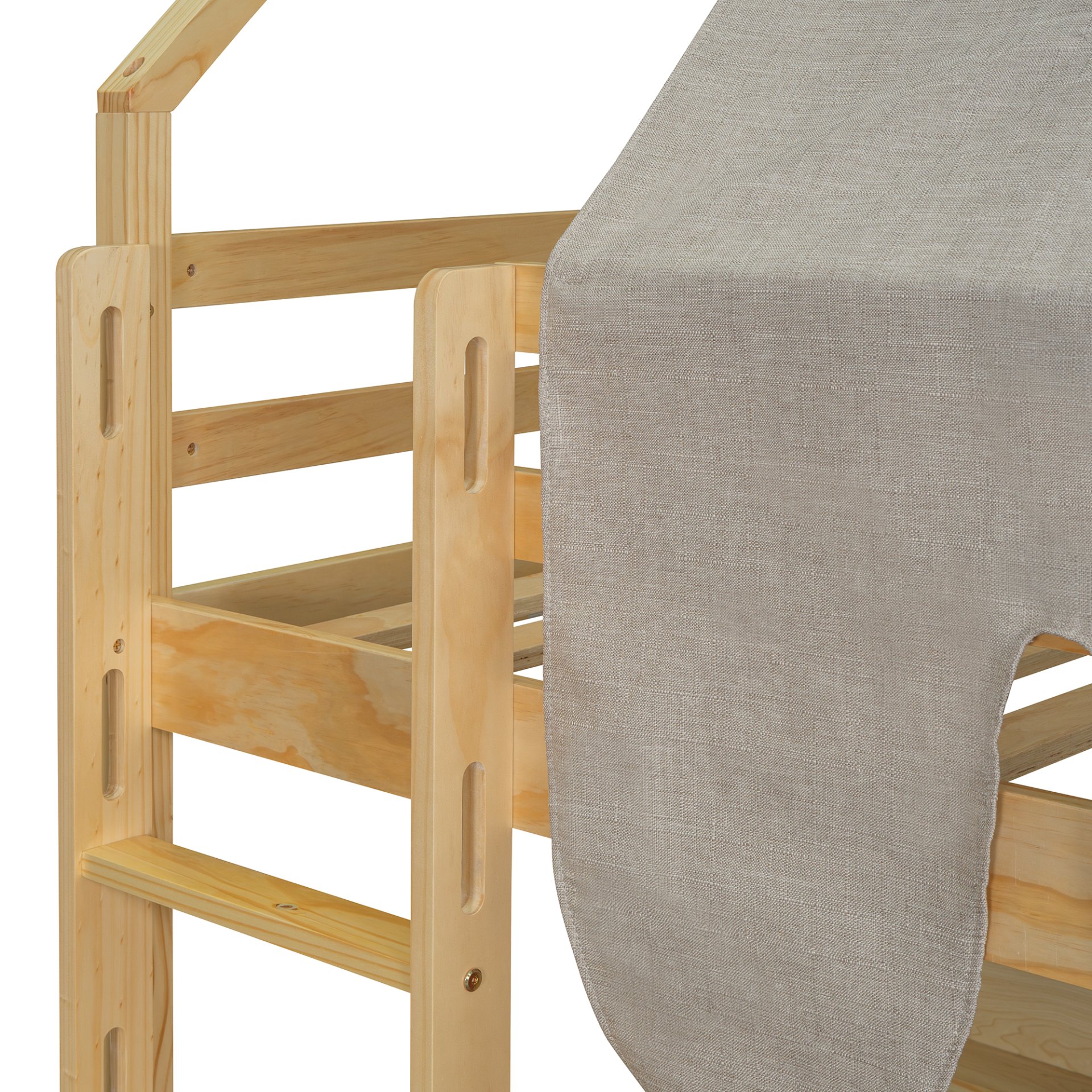 Twin Size Loft Bed With House Shaped Frame And Tent - Natural / Beige - Image 10