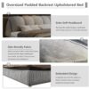 King Size Luxury Upholstered Platform Bed With Oversized Padded Backrest And Solid Wood Frame, Suitable For Multiple Heights Of Mattresses - Beige - Image 17