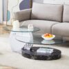 Contemporary Artistic Double Layer Coffee Table And Marble Collision Tempered Glass Top - Transparent / White / Black - Image 2