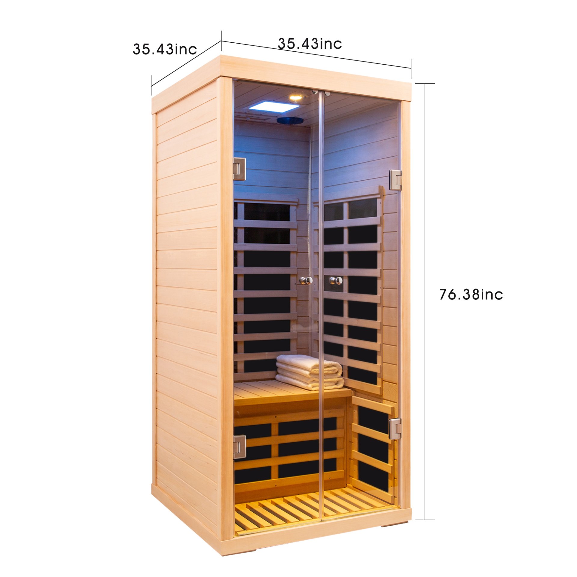 Low Emf 1 Person Wide Space Hemlock Double Doors Great Glass Luxury Indoor Far Infrared Sauna Room - Natural Wood - Image 3