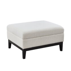 Upholstered Wood Base Storage Ottoman With Reversible Lid Coffee Table, Foot Stool Square Footrest With Rubberwood Legs For Living Room Bedroom Entryway And Office - Ivory