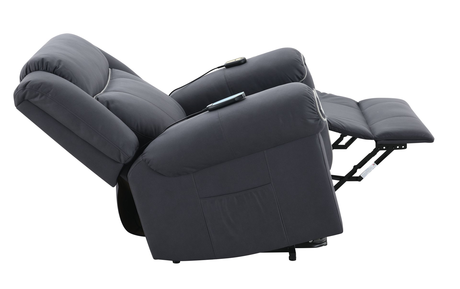 Domana - Polished Microfiber Power Nirion Recliner With Lift Heating Massage Chair - Dark Blue - Image 3