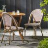 Outdoor Rattan And Aluminum French Bistro Chairs (Set of 2) Bamboo Print - Rust Red / White - Image 4