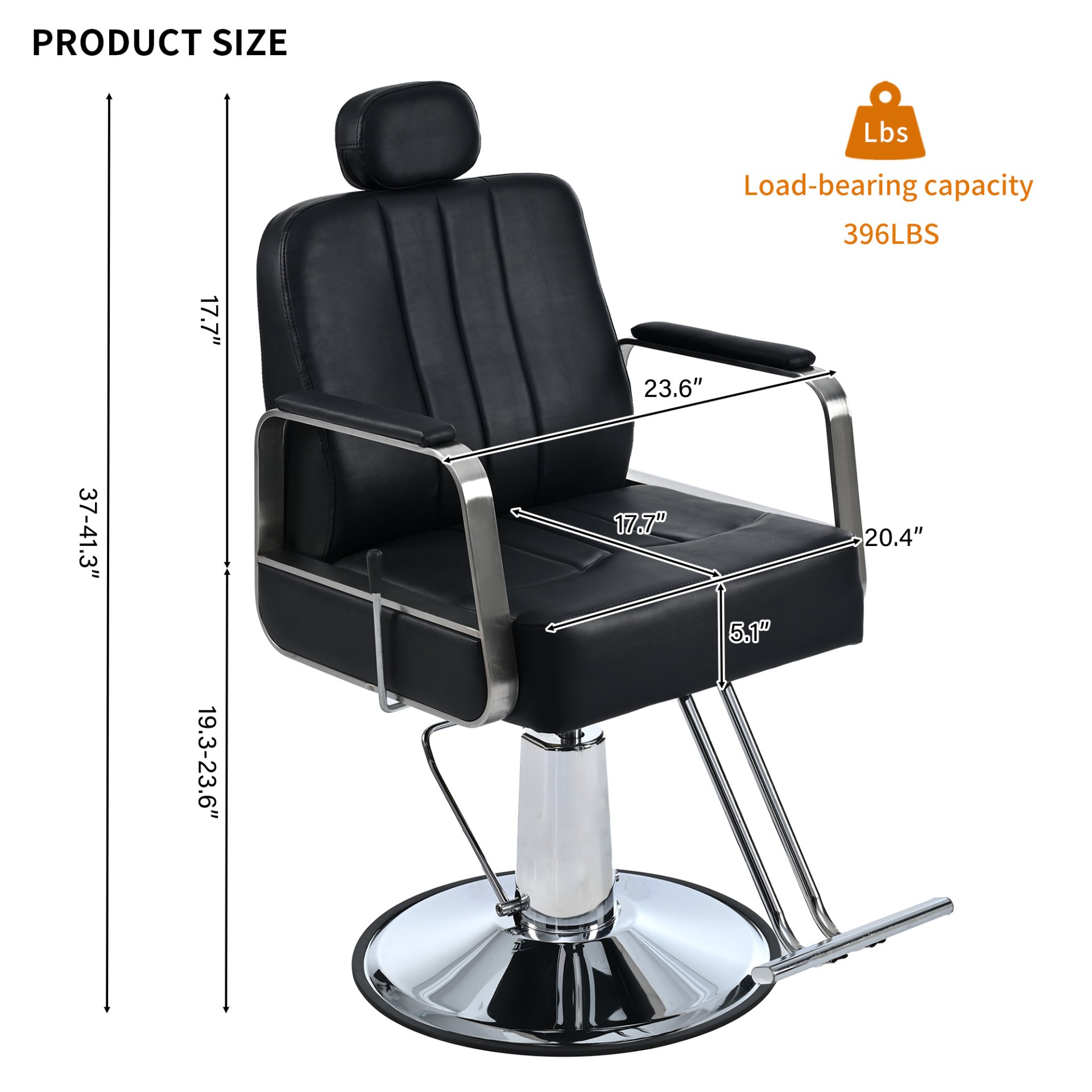 Premium Reclining Barber Chair Salon Chair For Hair Stylist With Heavy Duty Hydraulic Pump, 360° Rotation, Tattoo Chair Shampoo Beauty Salon Equipment, Max Load Weight 400 Lbs - Black - Image 3